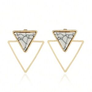 Fashionable Geometric Triangle Marble Earrings All-Match Ear Studs For Women